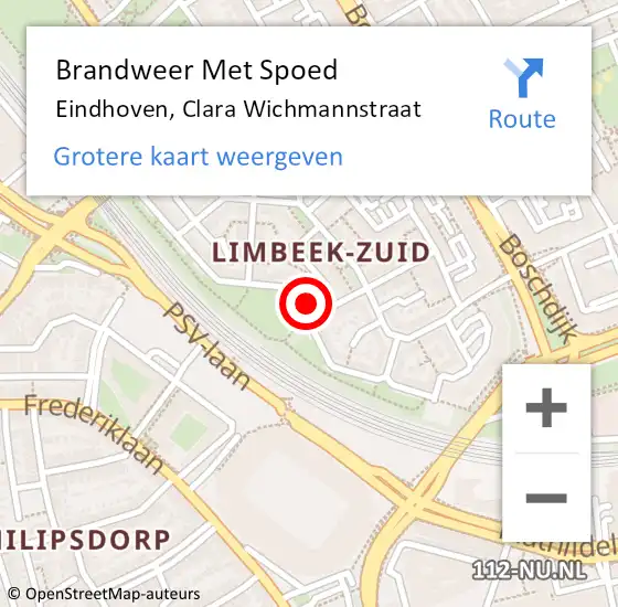 Locatie op kaart van de 112 melding: Brandweer Met Spoed Naar Eindhoven, Clara Wichmannstraat op 14 juni 2024 08:24