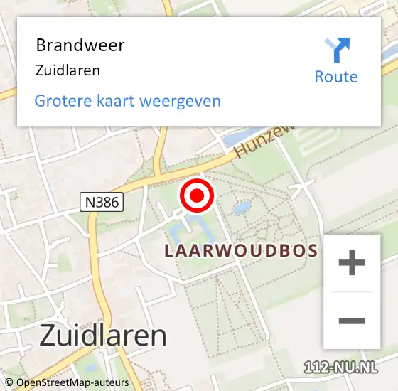 Locatie op kaart van de 112 melding: Brandweer Zuidlaren op 14 juni 2024 08:47