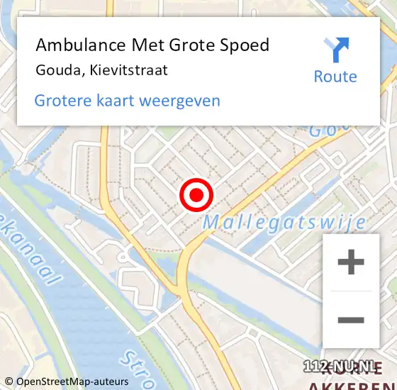 Locatie op kaart van de 112 melding: Ambulance Met Grote Spoed Naar Gouda, Kievitstraat op 14 juni 2024 09:06