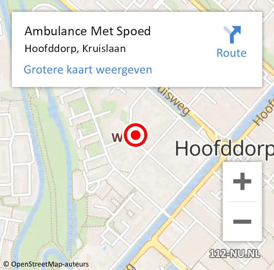 Locatie op kaart van de 112 melding: Ambulance Met Spoed Naar Hoofddorp, Kruislaan op 14 juni 2024 09:10