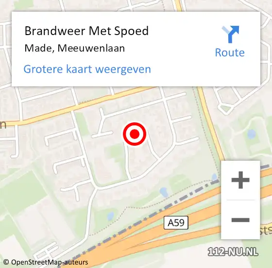 Locatie op kaart van de 112 melding: Brandweer Met Spoed Naar Made, Meeuwenlaan op 14 juni 2024 09:14