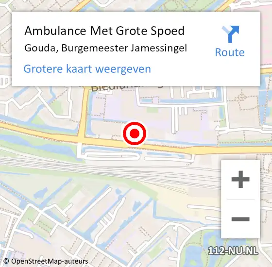 Locatie op kaart van de 112 melding: Ambulance Met Grote Spoed Naar Gouda, Burgemeester Jamessingel op 14 juni 2024 09:36