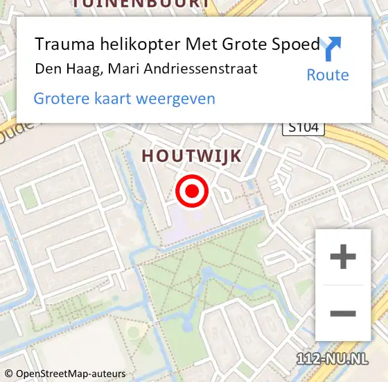 Locatie op kaart van de 112 melding: Trauma helikopter Met Grote Spoed Naar Den Haag, Mari Andriessenstraat op 14 juni 2024 09:56