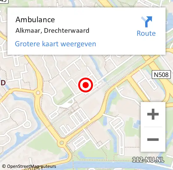 Locatie op kaart van de 112 melding: Ambulance Alkmaar, Drechterwaard op 14 juni 2024 10:27