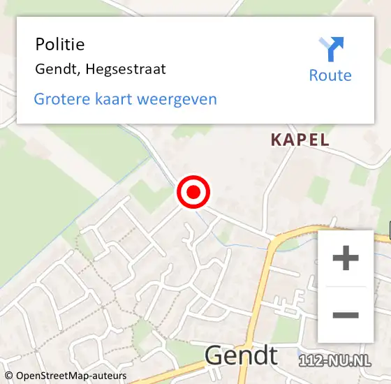 Locatie op kaart van de 112 melding: Politie Gendt, Hegsestraat op 14 juni 2024 10:28