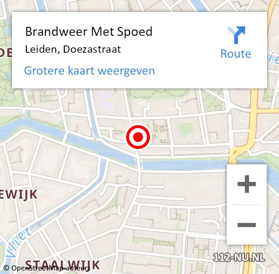 Locatie op kaart van de 112 melding: Brandweer Met Spoed Naar Leiden, Doezastraat op 14 juni 2024 10:36