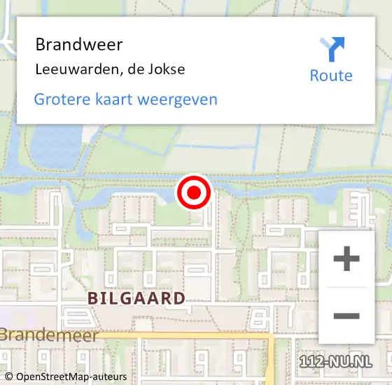 Locatie op kaart van de 112 melding: Brandweer Leeuwarden, de Jokse op 14 juni 2024 10:43