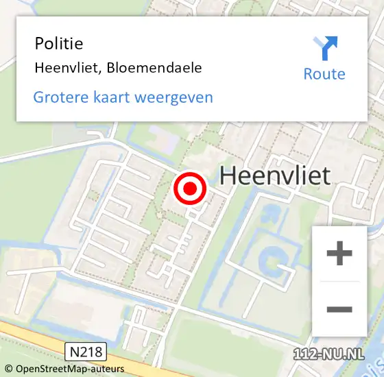 Locatie op kaart van de 112 melding: Politie Heenvliet, Bloemendaele op 14 juni 2024 10:53