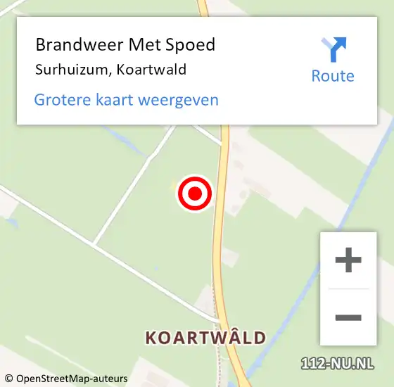 Locatie op kaart van de 112 melding: Brandweer Met Spoed Naar Surhuizum, Koartwald op 9 oktober 2014 12:44