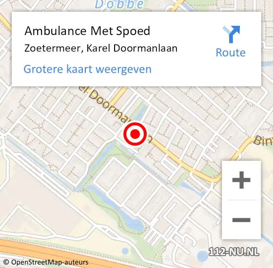 Locatie op kaart van de 112 melding: Ambulance Met Spoed Naar Zoetermeer, Karel Doormanlaan op 14 juni 2024 11:20