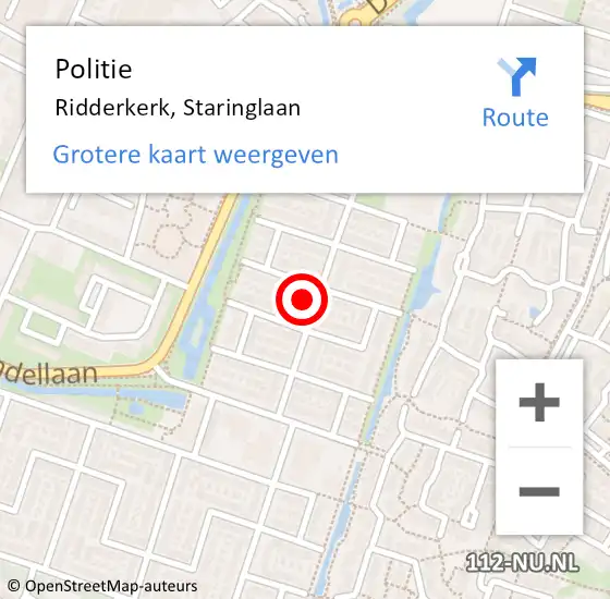 Locatie op kaart van de 112 melding: Politie Ridderkerk, Staringlaan op 14 juni 2024 11:22