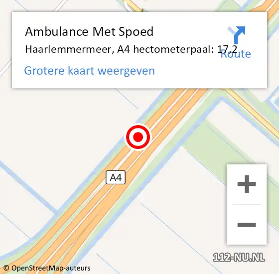 Locatie op kaart van de 112 melding: Ambulance Met Spoed Naar Haarlemmermeer, A4 hectometerpaal: 17,2 op 14 juni 2024 11:26
