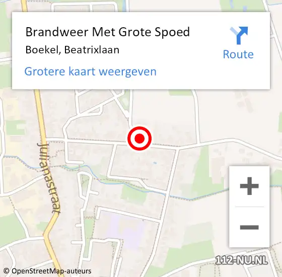 Locatie op kaart van de 112 melding: Brandweer Met Grote Spoed Naar Boekel, Beatrixlaan op 14 juni 2024 11:49