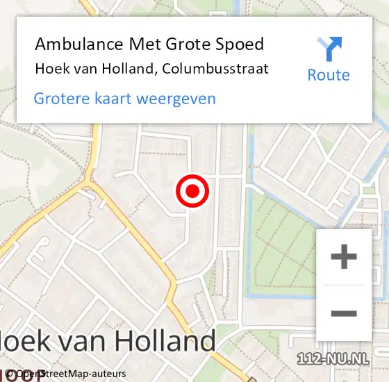 Locatie op kaart van de 112 melding: Ambulance Met Grote Spoed Naar Hoek van Holland, Columbusstraat op 14 juni 2024 11:51