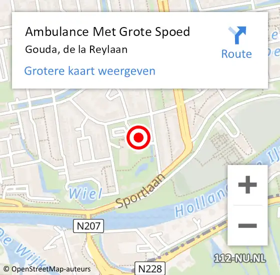 Locatie op kaart van de 112 melding: Ambulance Met Grote Spoed Naar Gouda, de la Reylaan op 14 juni 2024 11:51