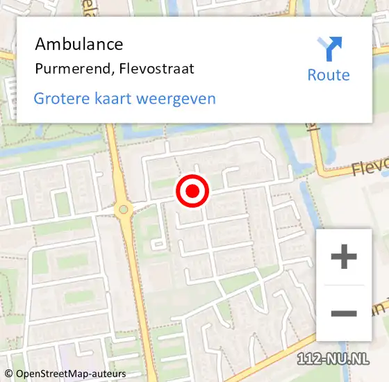 Locatie op kaart van de 112 melding: Ambulance Purmerend, Flevostraat op 14 juni 2024 11:59