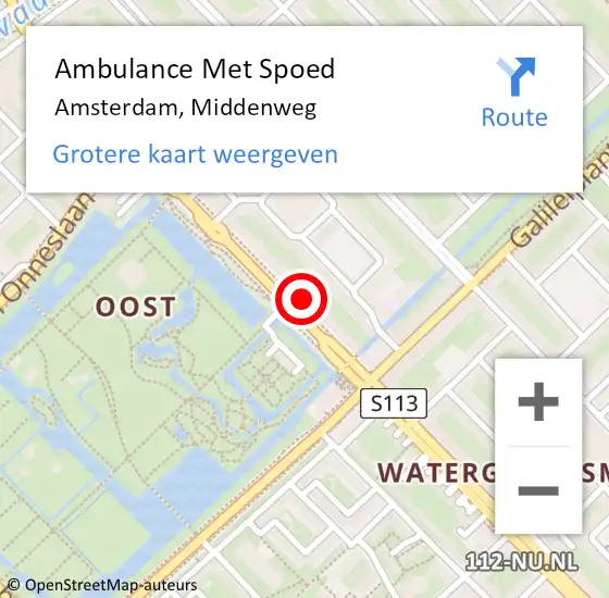 Locatie op kaart van de 112 melding: Ambulance Met Spoed Naar Amsterdam, Middenweg op 14 juni 2024 12:07