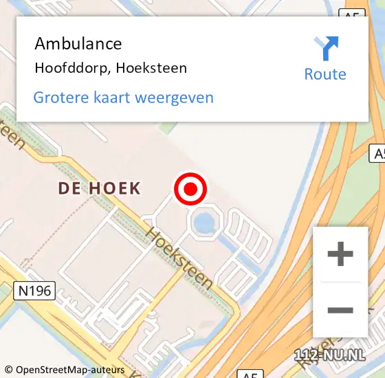 Locatie op kaart van de 112 melding: Ambulance Hoofddorp, Hoeksteen op 14 juni 2024 12:24