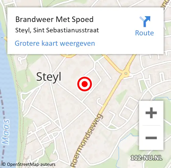 Locatie op kaart van de 112 melding: Brandweer Met Spoed Naar Steyl, Sint Sebastianusstraat op 14 juni 2024 12:30