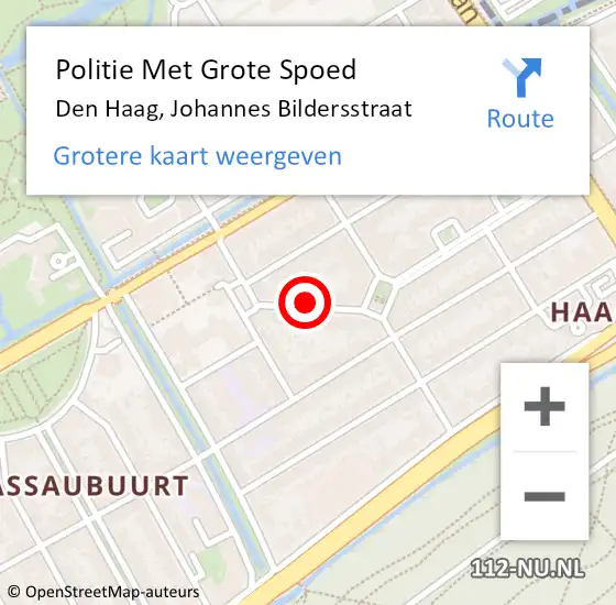 Locatie op kaart van de 112 melding: Politie Met Grote Spoed Naar Den Haag, Johannes Bildersstraat op 14 juni 2024 12:38