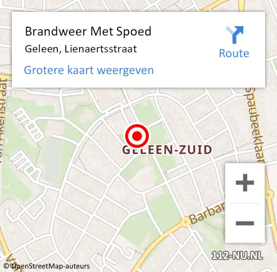 Locatie op kaart van de 112 melding: Brandweer Met Spoed Naar Geleen, Lienaertsstraat op 14 juni 2024 12:44