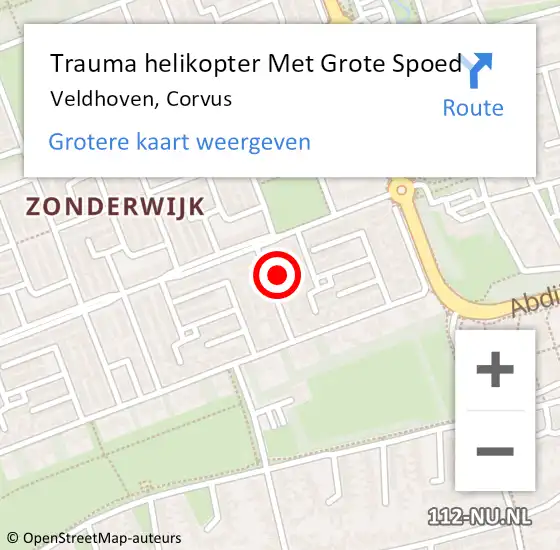 Locatie op kaart van de 112 melding: Trauma helikopter Met Grote Spoed Naar Veldhoven, Corvus op 14 juni 2024 13:02