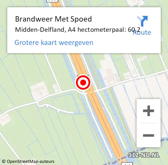Locatie op kaart van de 112 melding: Brandweer Met Spoed Naar Midden-Delfland, A4 hectometerpaal: 60,2 op 14 juni 2024 13:05
