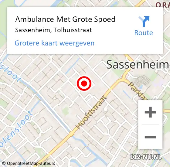 Locatie op kaart van de 112 melding: Ambulance Met Grote Spoed Naar Sassenheim, Tolhuisstraat op 14 juni 2024 13:11