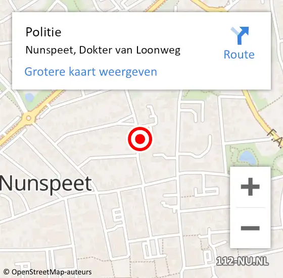 Locatie op kaart van de 112 melding: Politie Nunspeet, Dokter van Loonweg op 14 juni 2024 13:37