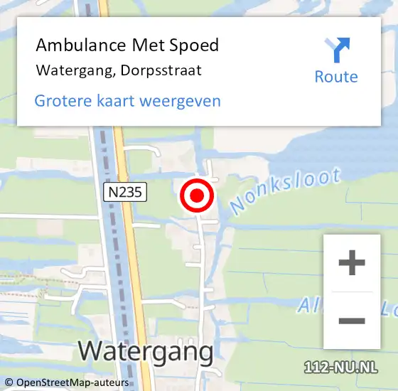 Locatie op kaart van de 112 melding: Ambulance Met Spoed Naar Watergang, Dorpsstraat op 14 juni 2024 13:46