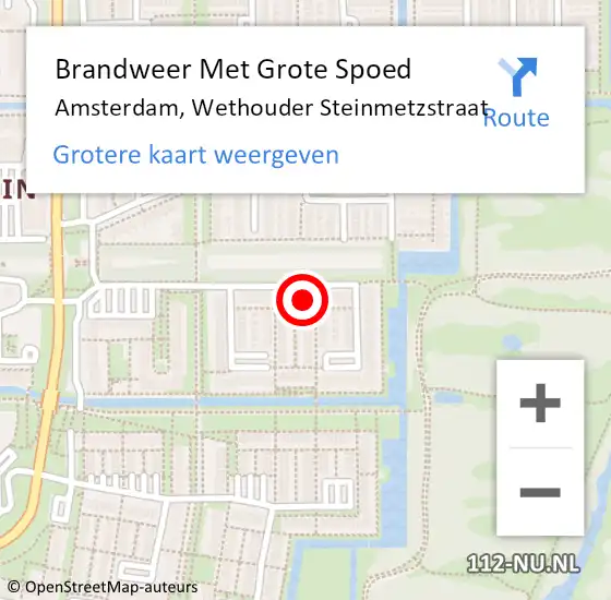Locatie op kaart van de 112 melding: Brandweer Met Grote Spoed Naar Amsterdam, Wethouder Steinmetzstraat op 14 juni 2024 13:52