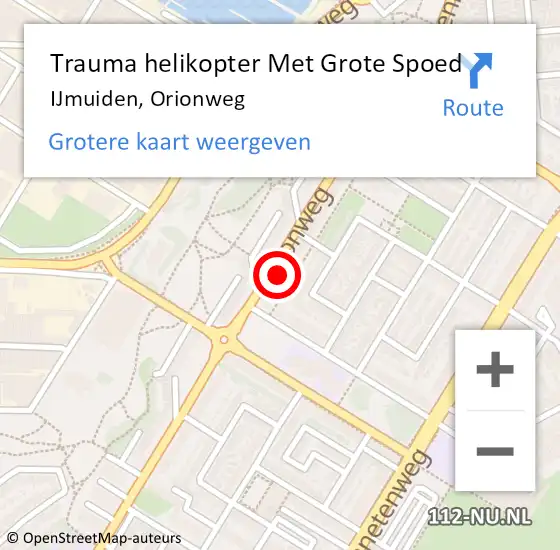 Locatie op kaart van de 112 melding: Trauma helikopter Met Grote Spoed Naar IJmuiden, Orionweg op 14 juni 2024 13:55