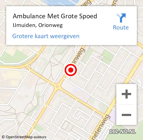 Locatie op kaart van de 112 melding: Ambulance Met Grote Spoed Naar IJmuiden, Orionweg op 14 juni 2024 13:56