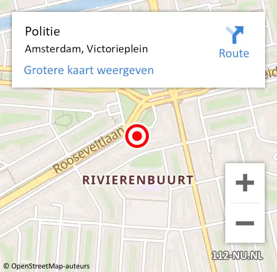 Locatie op kaart van de 112 melding: Politie Amsterdam, Victorieplein op 14 juni 2024 14:11