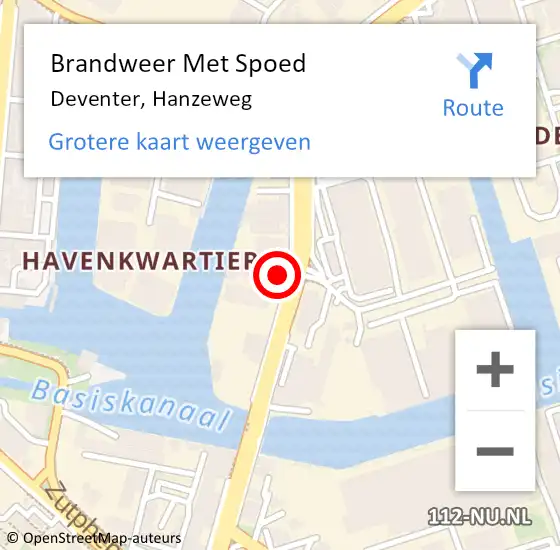 Locatie op kaart van de 112 melding: Brandweer Met Spoed Naar Deventer, Hanzeweg op 14 juni 2024 14:17