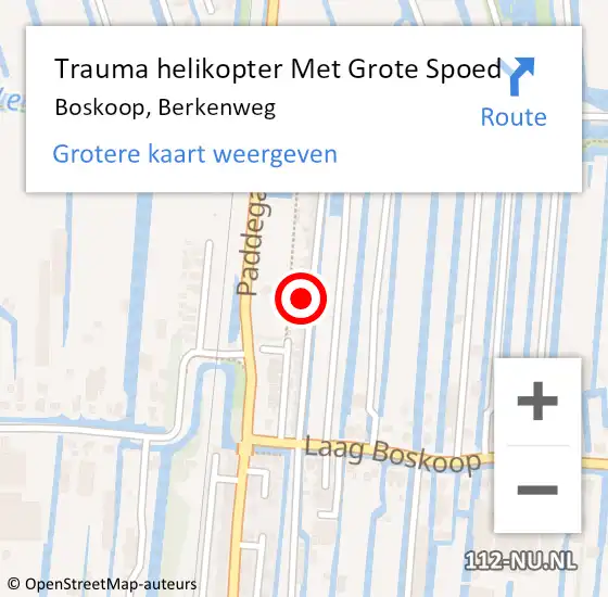 Locatie op kaart van de 112 melding: Trauma helikopter Met Grote Spoed Naar Boskoop, Berkenweg op 14 juni 2024 14:19