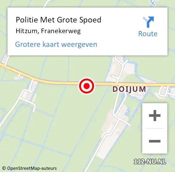 Locatie op kaart van de 112 melding: Politie Met Grote Spoed Naar Hitzum, Franekerweg op 14 juni 2024 14:22