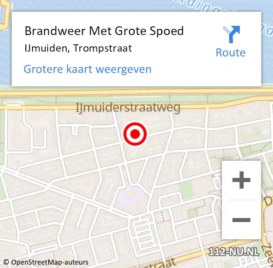 Locatie op kaart van de 112 melding: Brandweer Met Grote Spoed Naar IJmuiden, Trompstraat op 14 juni 2024 14:31