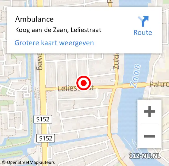 Locatie op kaart van de 112 melding: Ambulance Koog aan de Zaan, Leliestraat op 14 juni 2024 14:31