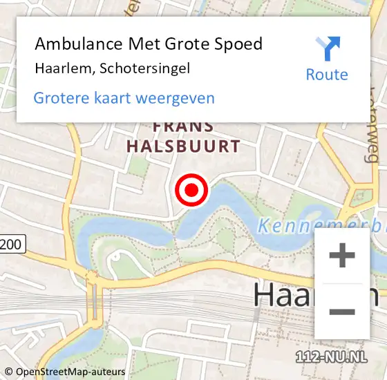 Locatie op kaart van de 112 melding: Ambulance Met Grote Spoed Naar Haarlem, Schotersingel op 14 juni 2024 14:33