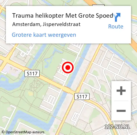 Locatie op kaart van de 112 melding: Trauma helikopter Met Grote Spoed Naar Amsterdam, Jisperveldstraat op 14 juni 2024 14:40