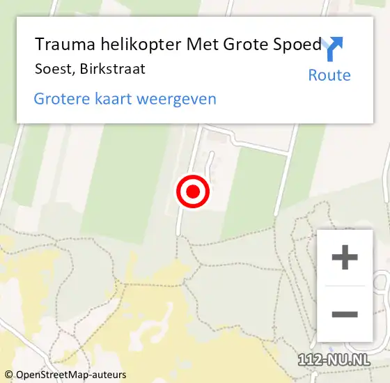 Locatie op kaart van de 112 melding: Trauma helikopter Met Grote Spoed Naar Soest, Birkstraat op 14 juni 2024 14:42