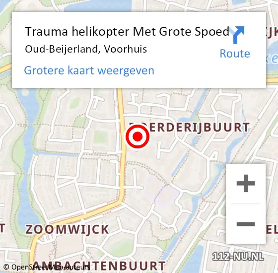 Locatie op kaart van de 112 melding: Trauma helikopter Met Grote Spoed Naar Oud-Beijerland, Voorhuis op 14 juni 2024 14:59