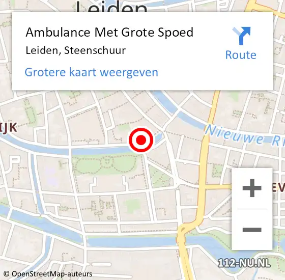 Locatie op kaart van de 112 melding: Ambulance Met Grote Spoed Naar Leiden, Steenschuur op 14 juni 2024 15:00