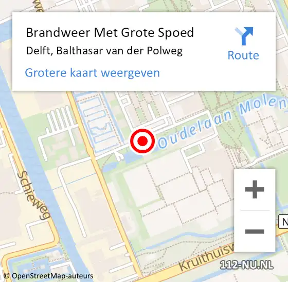 Locatie op kaart van de 112 melding: Brandweer Met Grote Spoed Naar Delft, Balthasar van der Polweg op 14 juni 2024 15:04