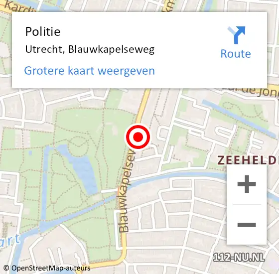 Locatie op kaart van de 112 melding: Politie Utrecht, Blauwkapelseweg op 14 juni 2024 15:08