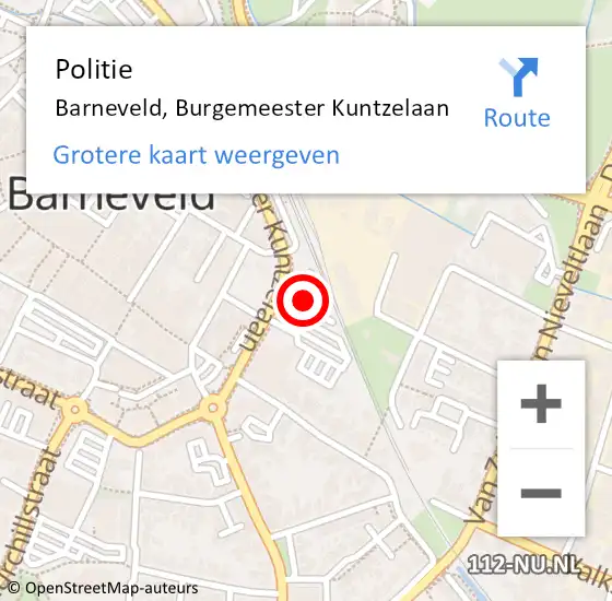 Locatie op kaart van de 112 melding: Politie Barneveld, Burgemeester Kuntzelaan op 14 juni 2024 15:08