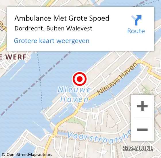 Locatie op kaart van de 112 melding: Ambulance Met Grote Spoed Naar Dordrecht, Buiten Walevest op 14 juni 2024 15:13