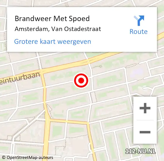 Locatie op kaart van de 112 melding: Brandweer Met Spoed Naar Amsterdam, Van Ostadestraat op 14 juni 2024 15:19
