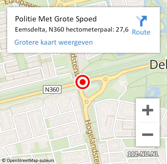 Locatie op kaart van de 112 melding: Politie Met Grote Spoed Naar Eemsdelta, N360 hectometerpaal: 27,6 op 14 juni 2024 15:28